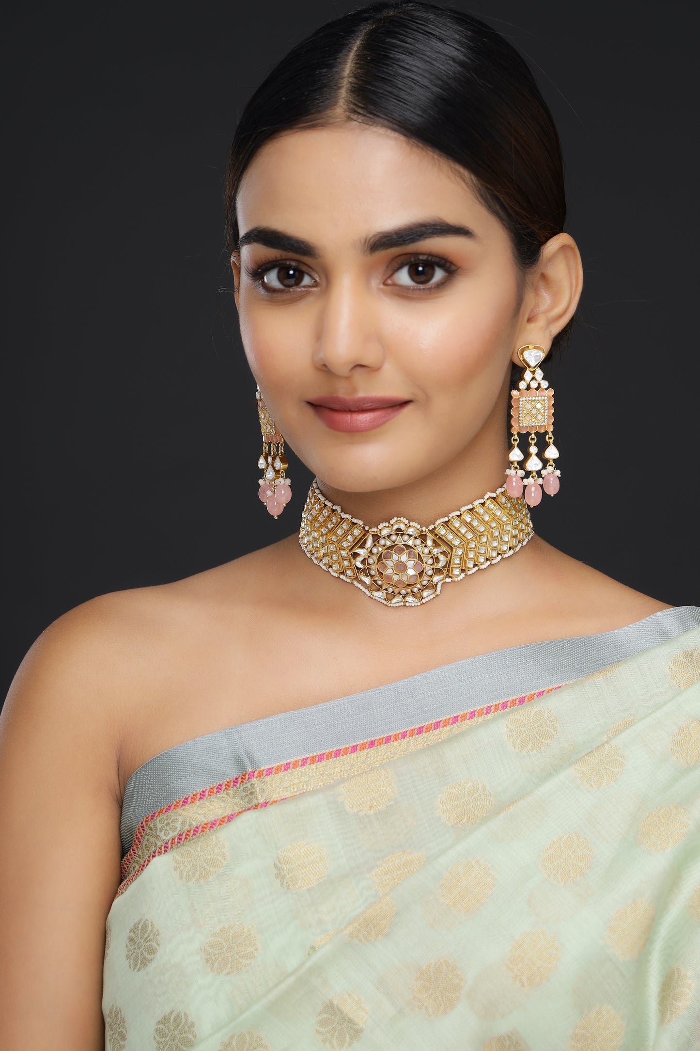 Pink Stone & Polki Choker Set