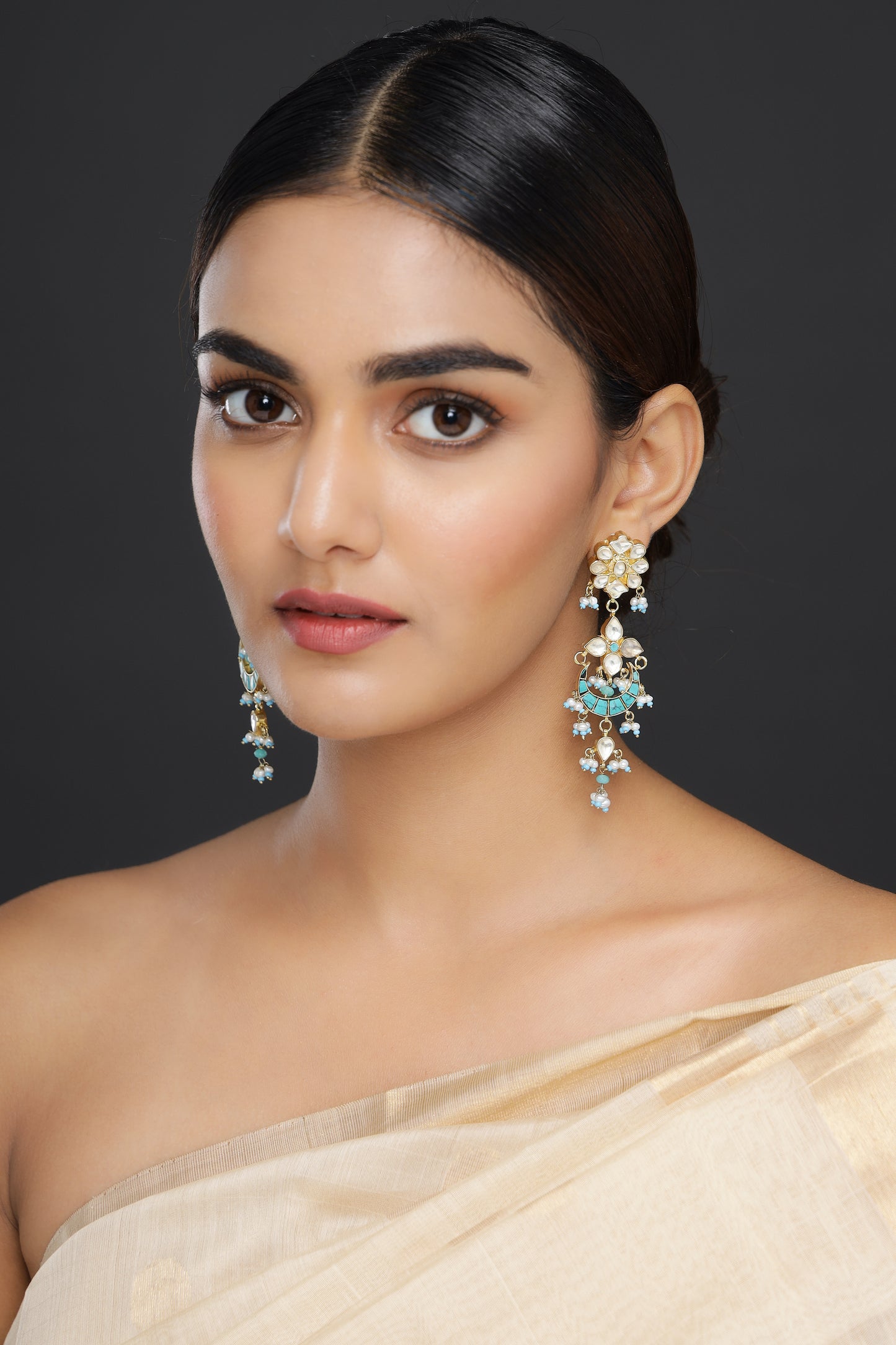Firoza Moissanite Polki Jhumkis