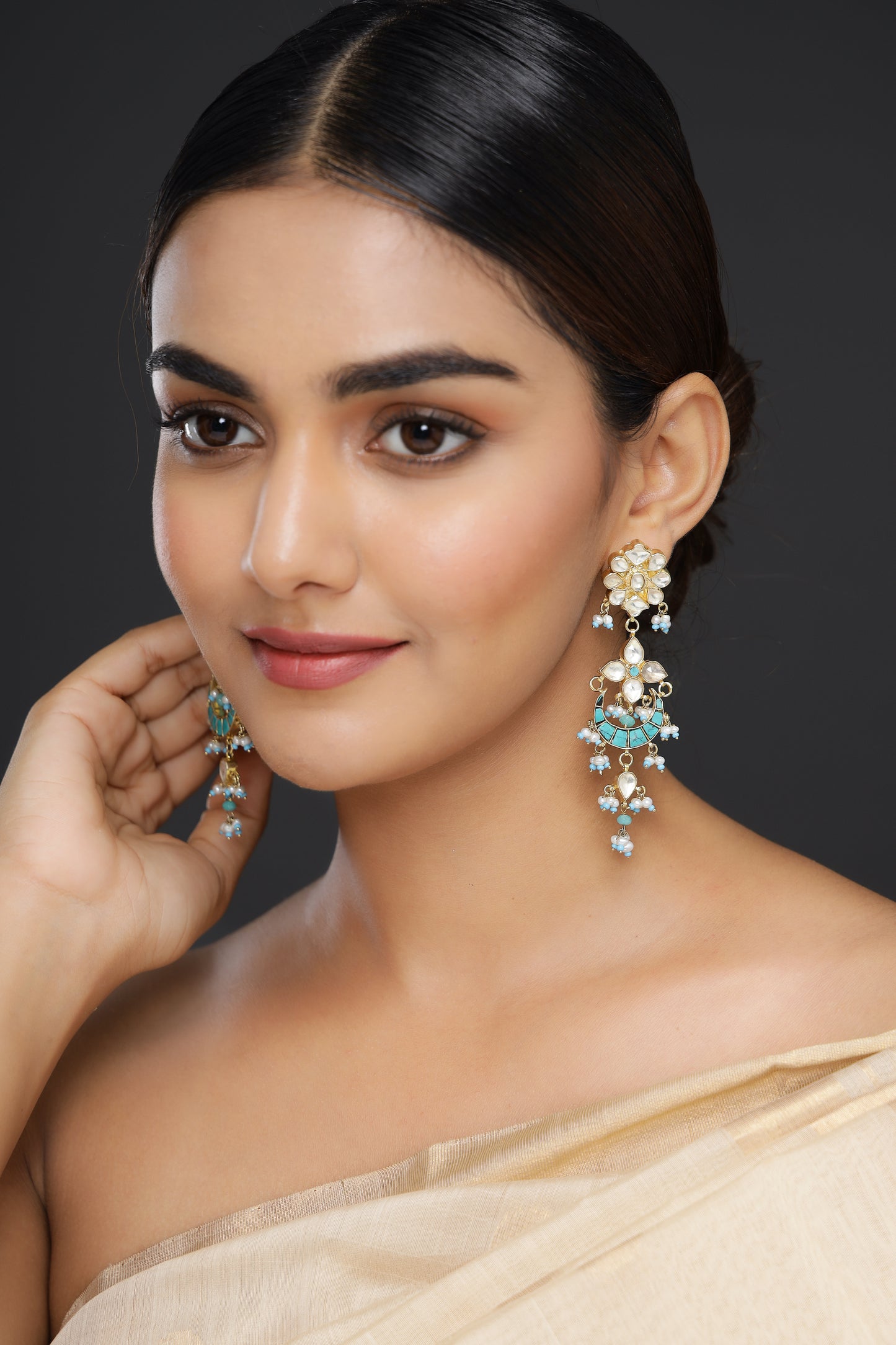 Firoza Moissanite Polki Jhumkis