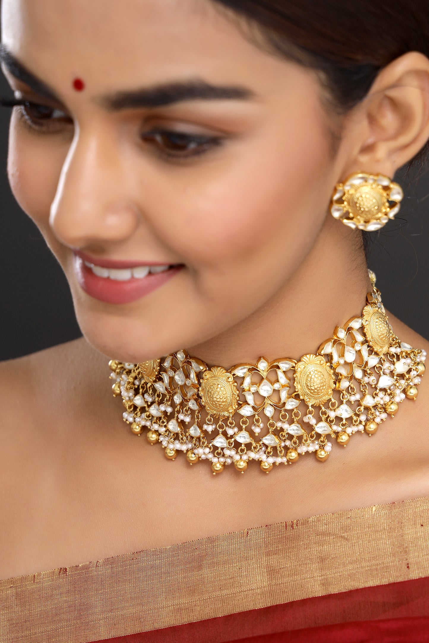Gold Thappa Polki Fusion Choker Set