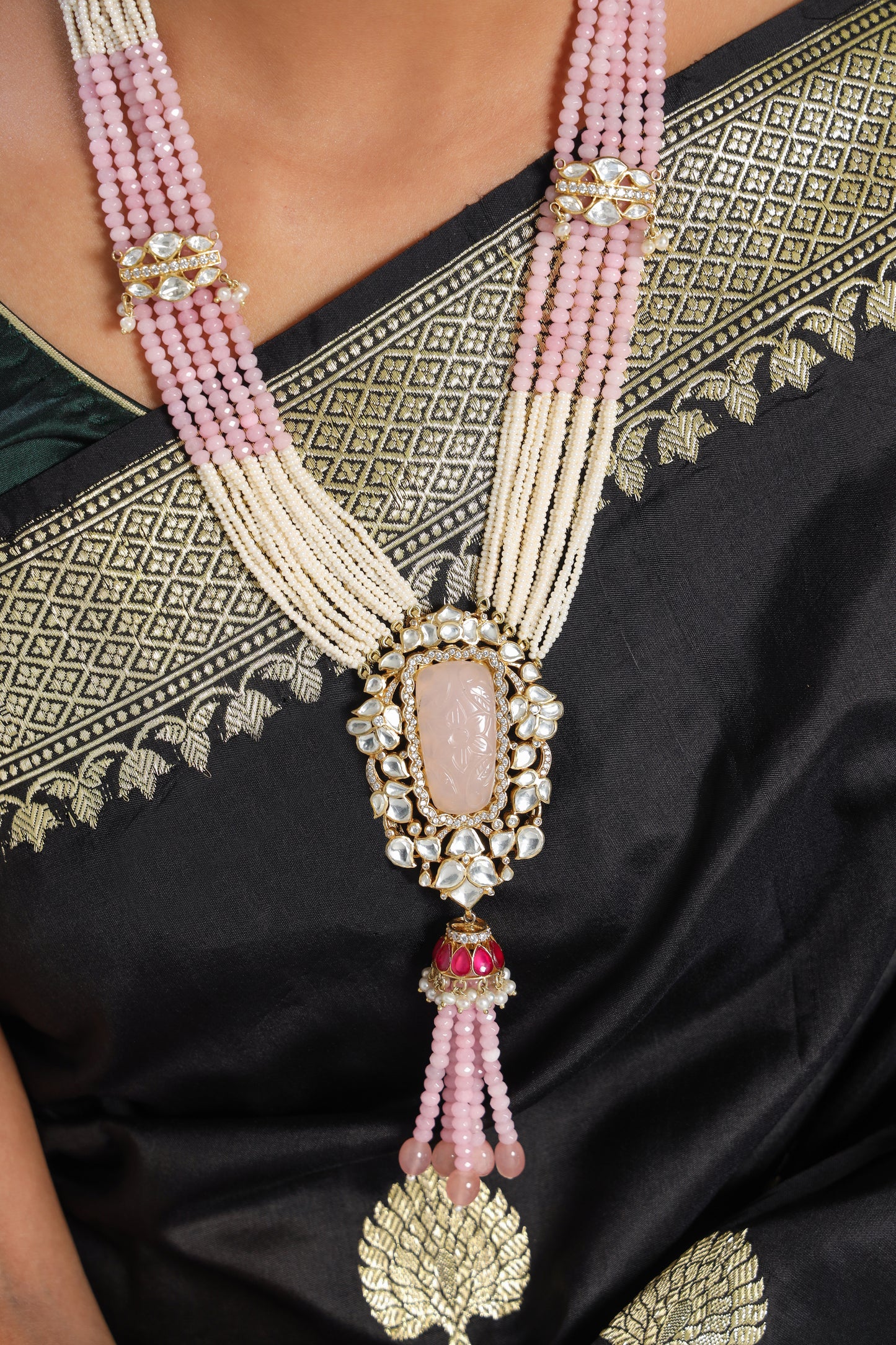 Moissanite Carved Pink Onyx Set