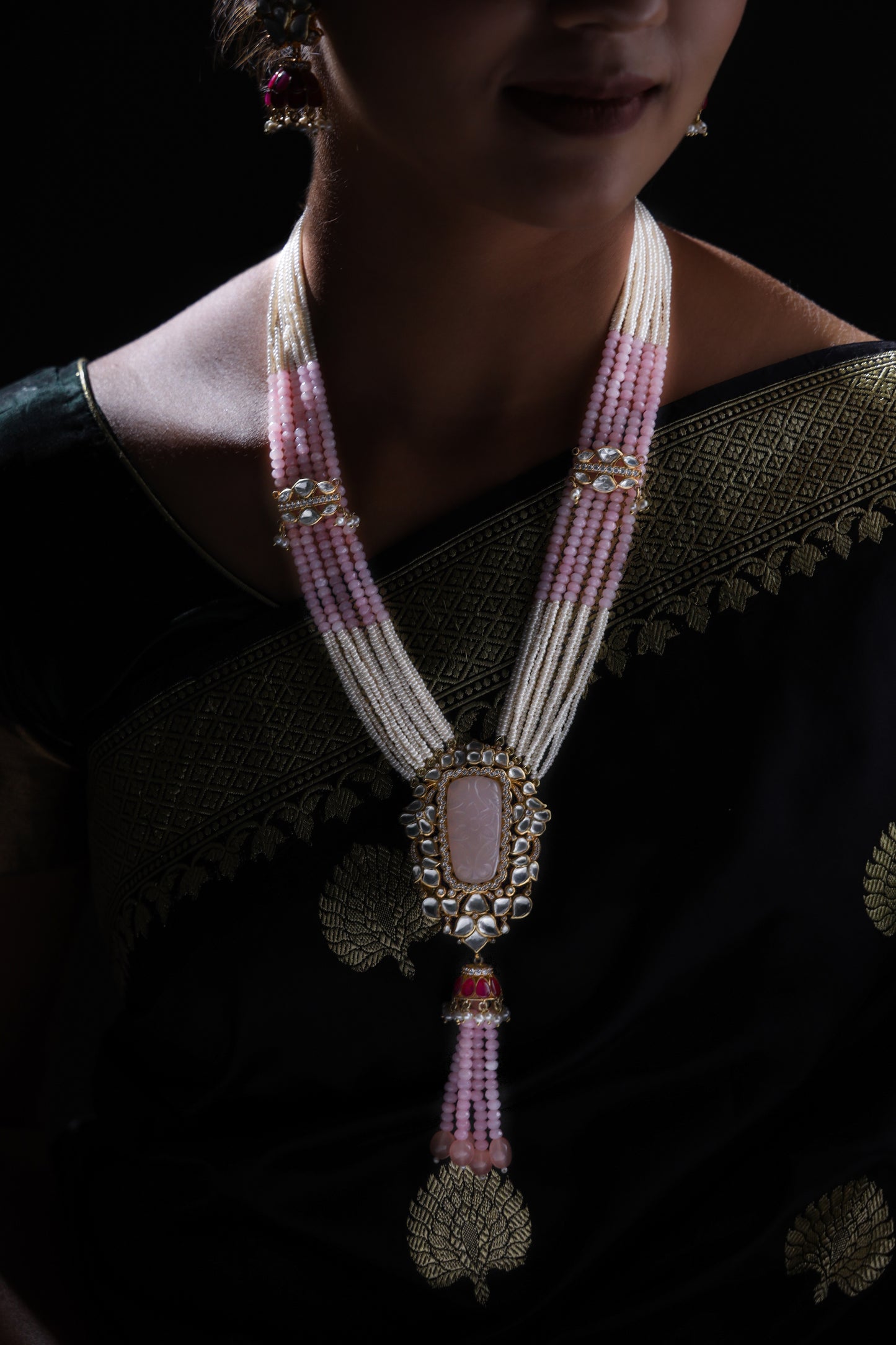 Moissanite Carved Pink Onyx Set