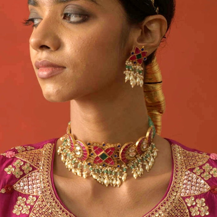 Rani Pink & Green Choker Set