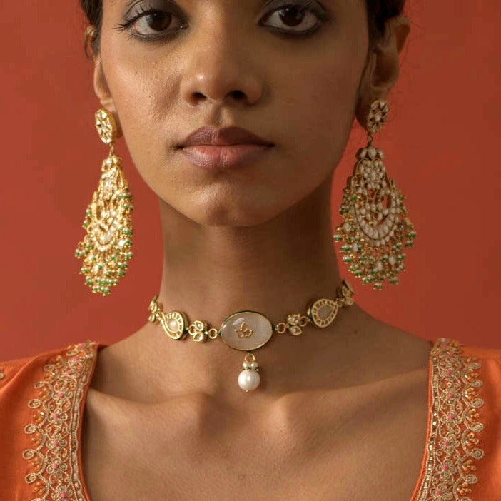 Kundan Choker with Single Pearl Drop