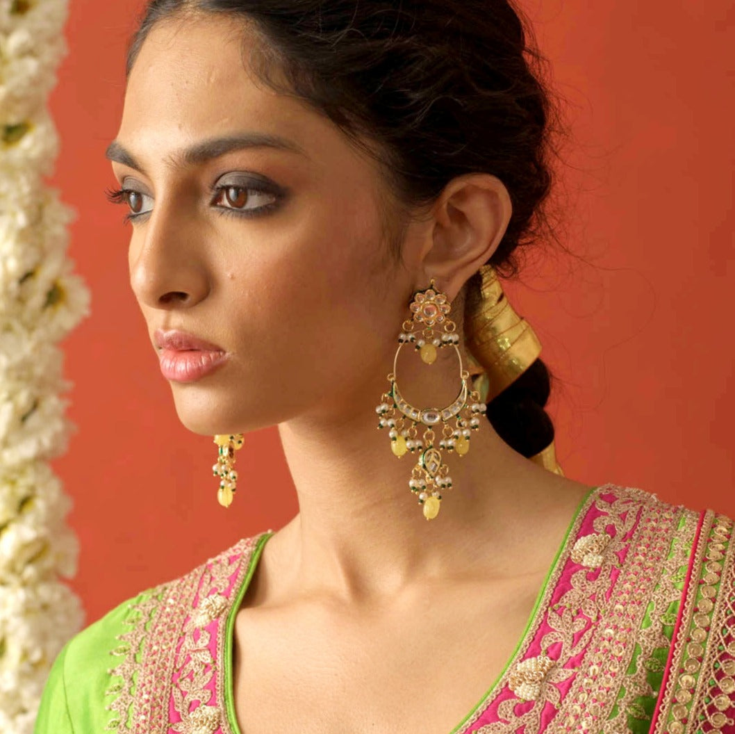 Yellow Stone Kundan Chaandbalis