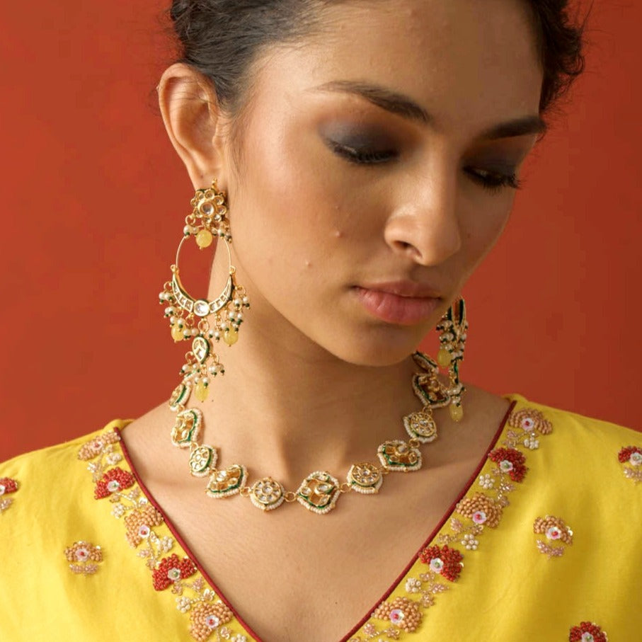 Yellow Stone Kundan Chaandbalis