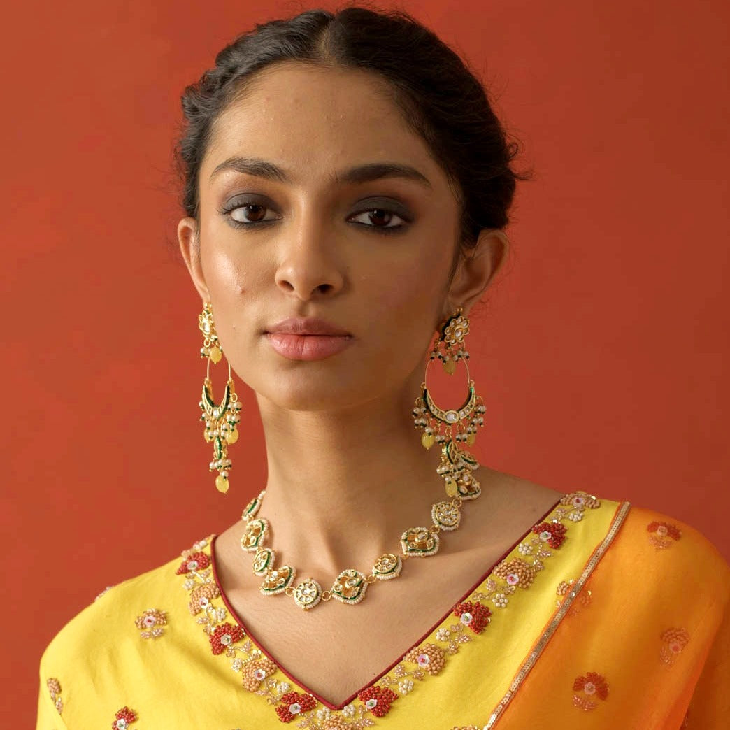 Yellow Stone Kundan Chaandbalis