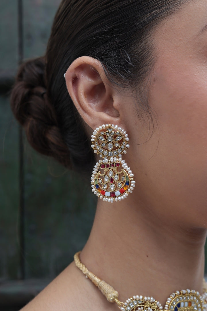 Rajmukhi – Classic Jadau Pearl Necklace Set
