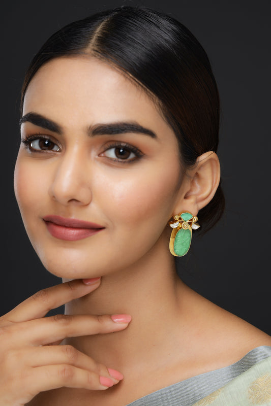 Green Stone & Moissanite Earrings