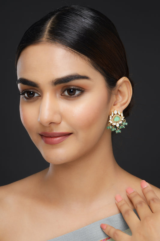 Green Stone & Moissanite Earrings
