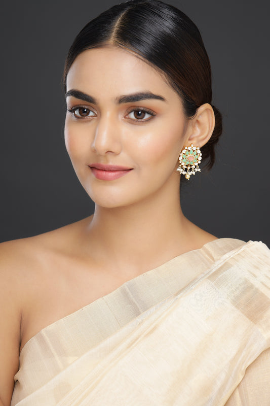 Firoza, Pink Stone & Moissanite Earrings
