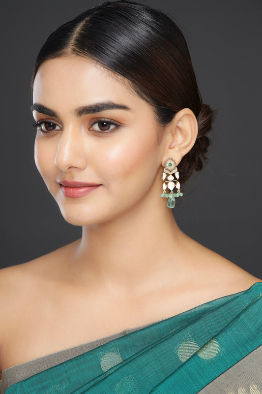 Moissanite Polki & Sea Green Earings