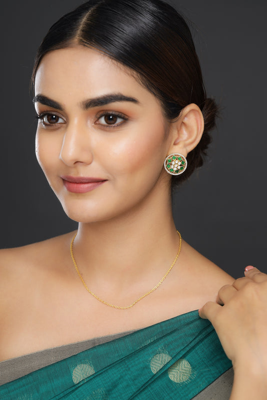 Green Stone with Polki Studs
