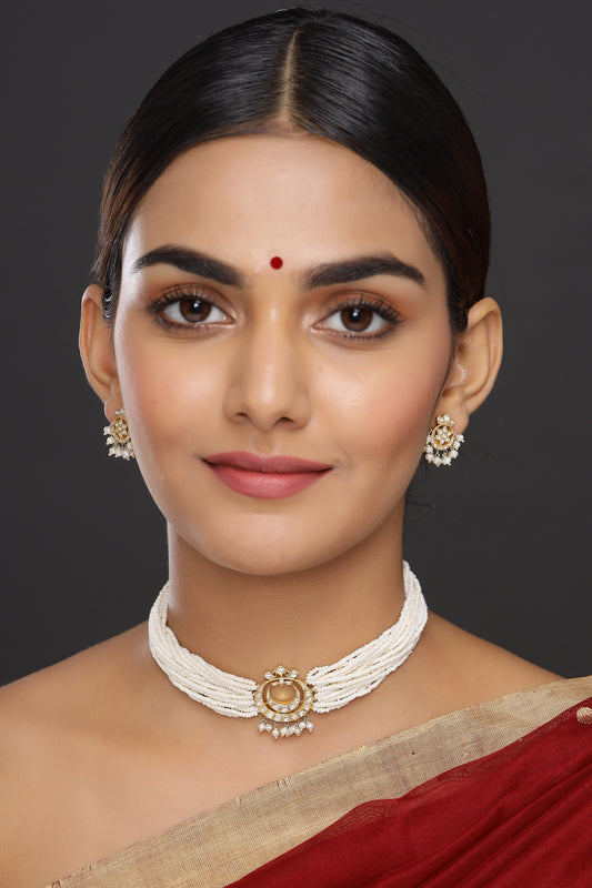 Barik Pearl Polki Chand Choker Set
