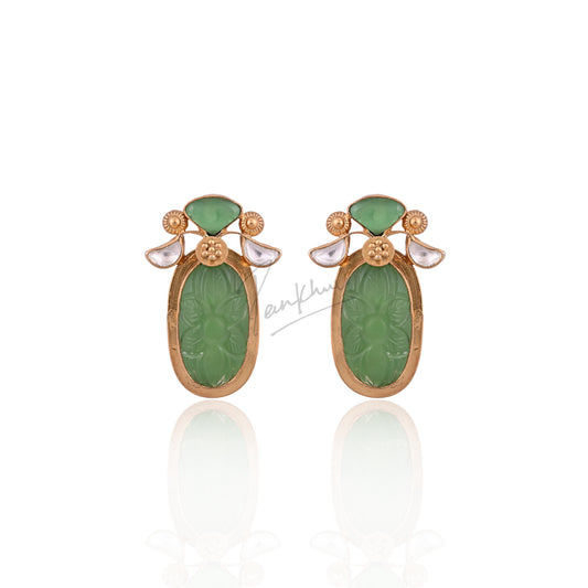 Emerald Carved Polki Earrings