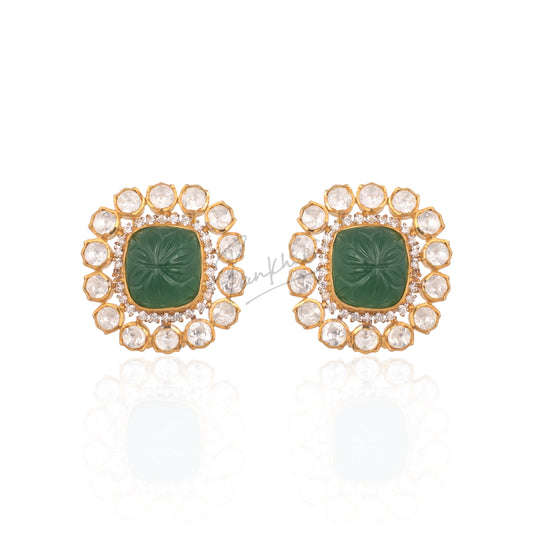 Carved Emerald Halo Studs