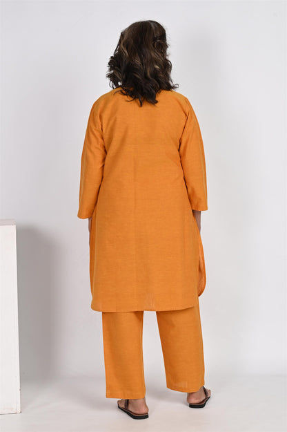 MUSTARD YELLOW LONG KURTA PANT SET