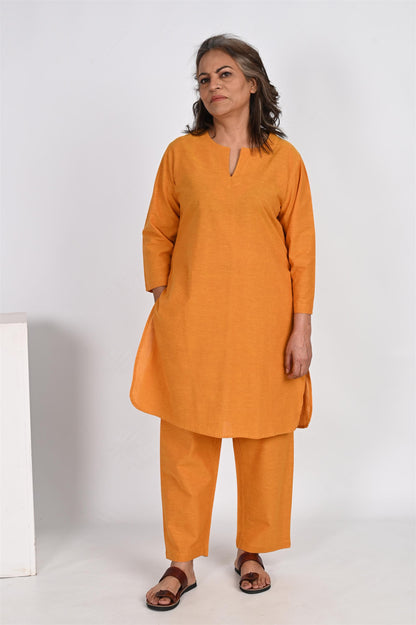 MUSTARD YELLOW LONG KURTA PANT SET