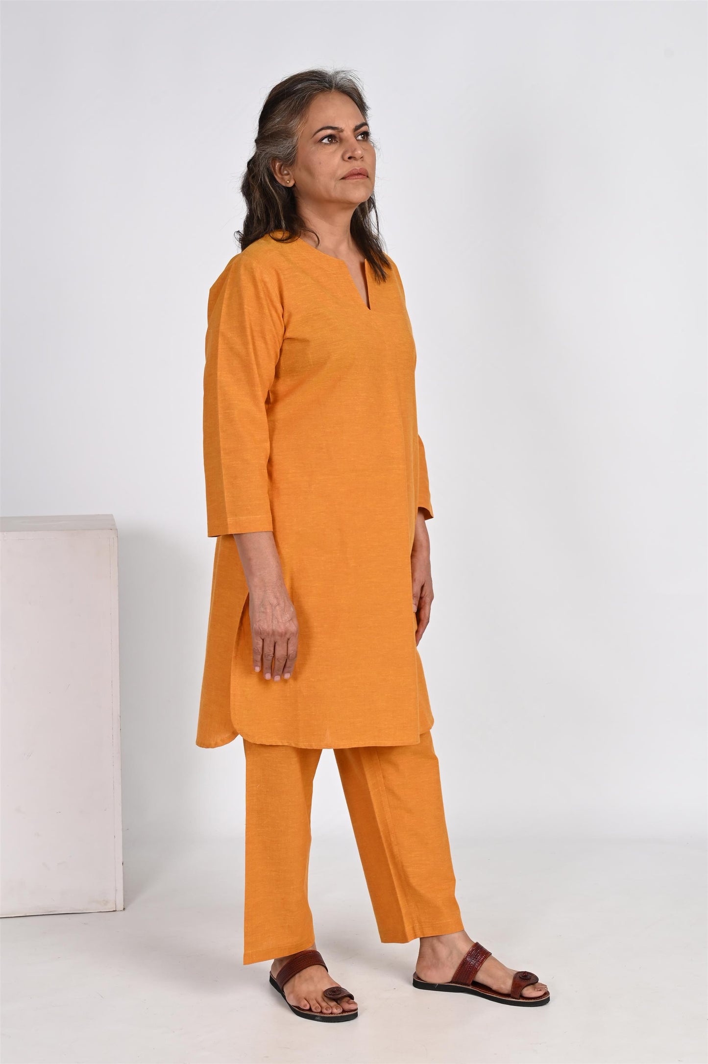 MUSTARD YELLOW LONG KURTA PANT SET