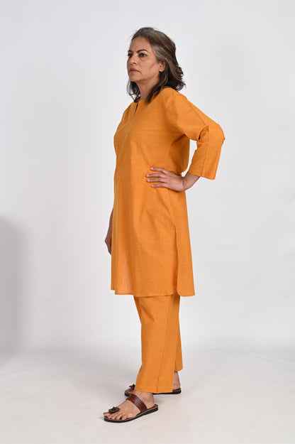 MUSTARD YELLOW LONG KURTA PANT SET