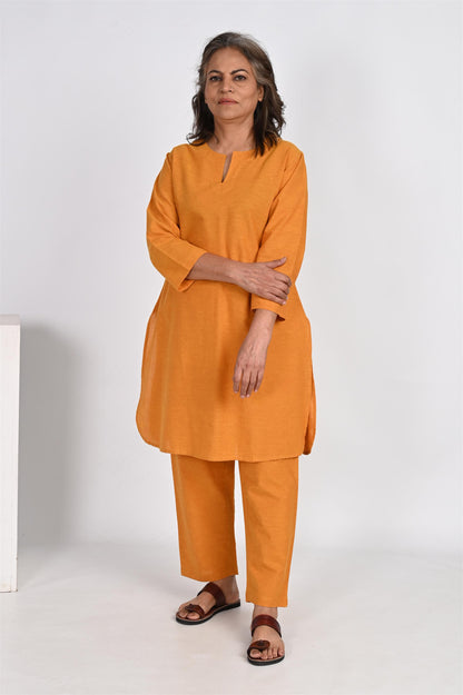 MUSTARD YELLOW LONG KURTA PANT SET