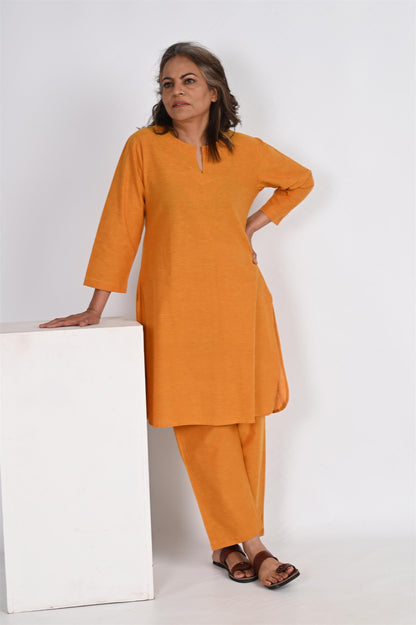 MUSTARD YELLOW LONG KURTA PANT SET