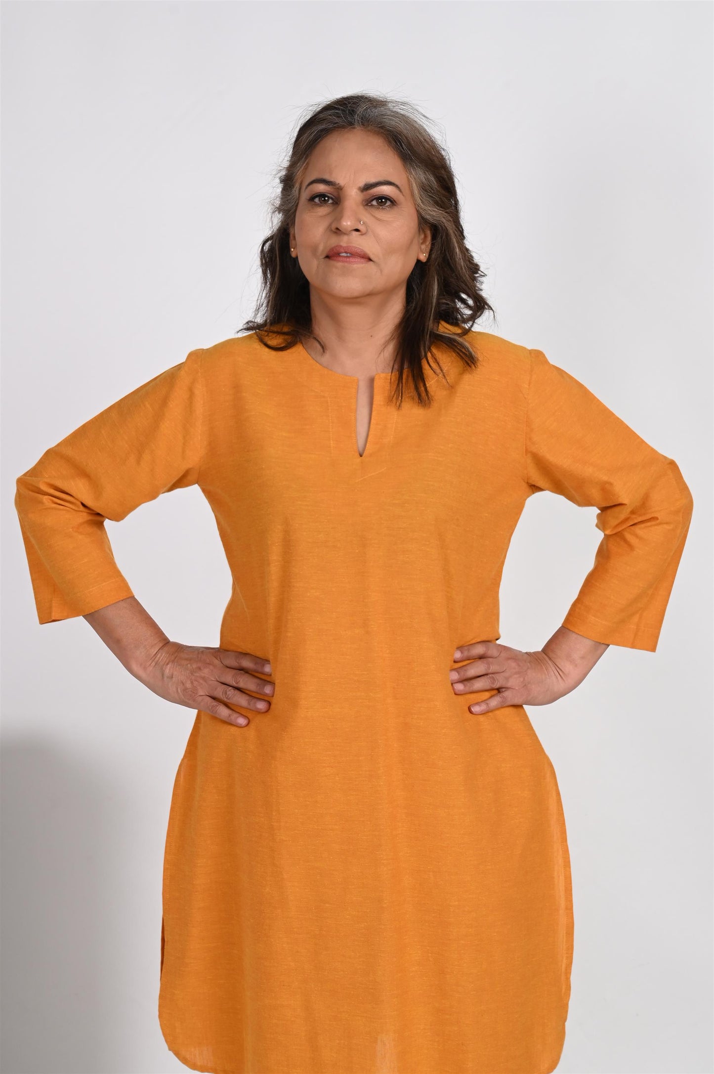 MUSTARD YELLOW LONG KURTA PANT SET