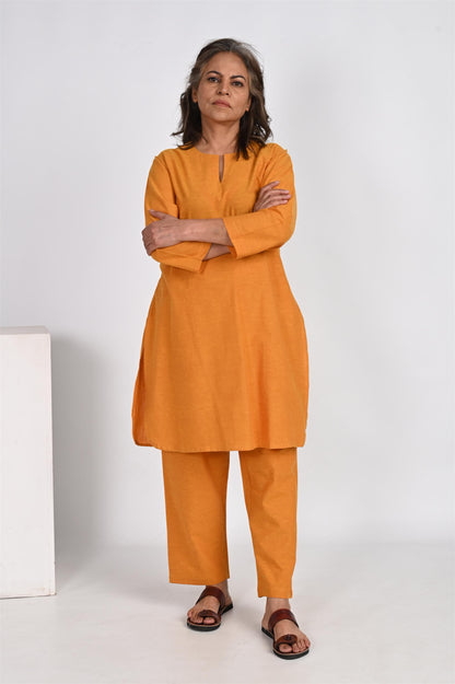 MUSTARD YELLOW LONG KURTA PANT SET