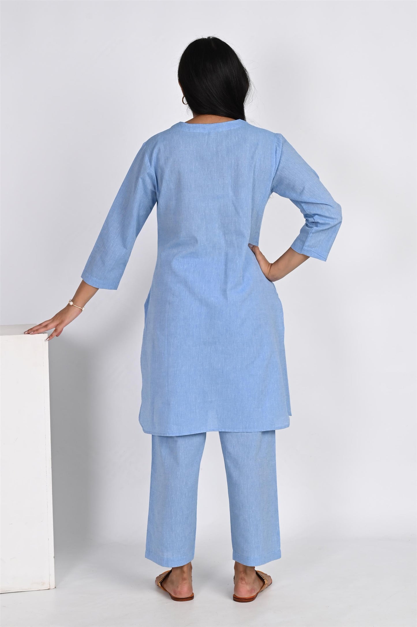 POWDER BLUE LONG KURTA PANT SET