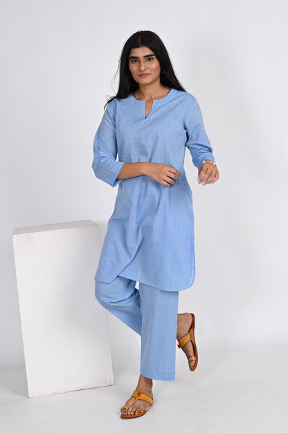 POWDER BLUE LONG KURTA PANT SET