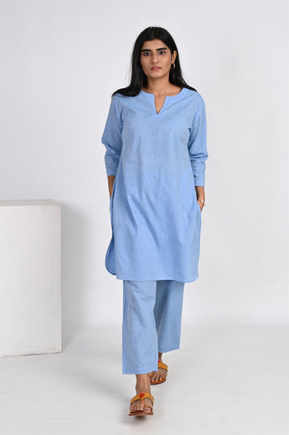 POWDER BLUE LONG KURTA PANT SET