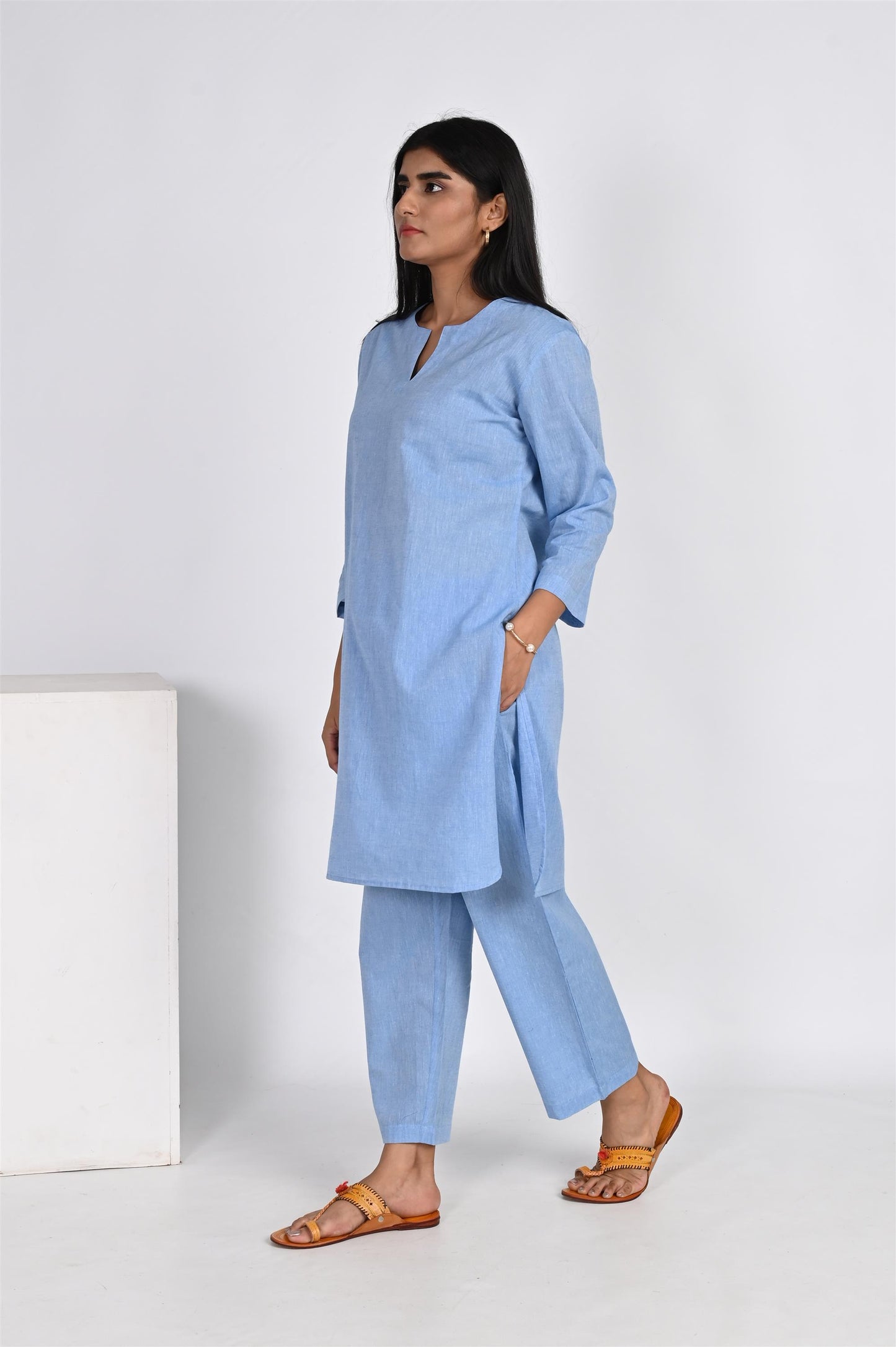 POWDER BLUE LONG KURTA PANT SET