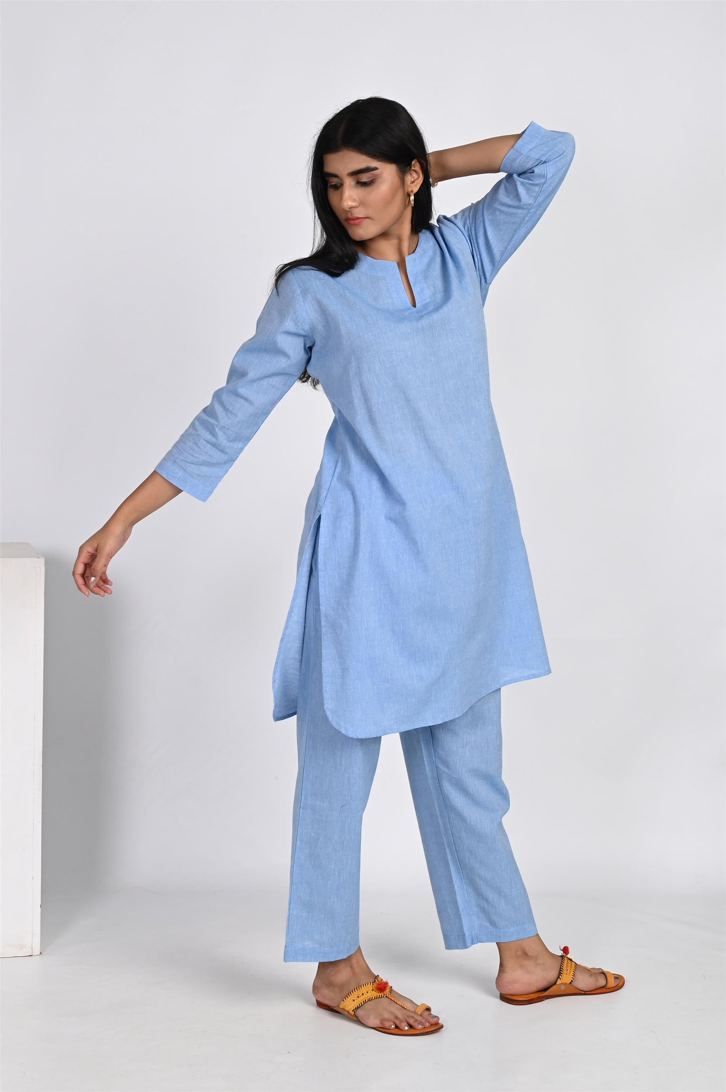 POWDER BLUE LONG KURTA PANT SET