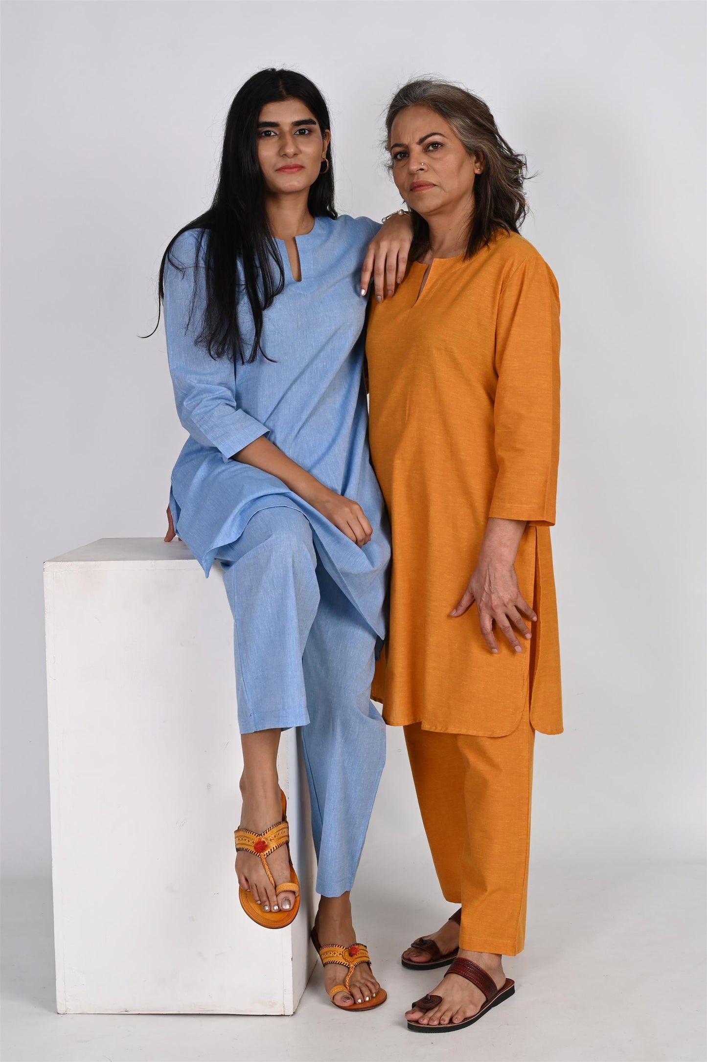 POWDER BLUE LONG KURTA PANT SET