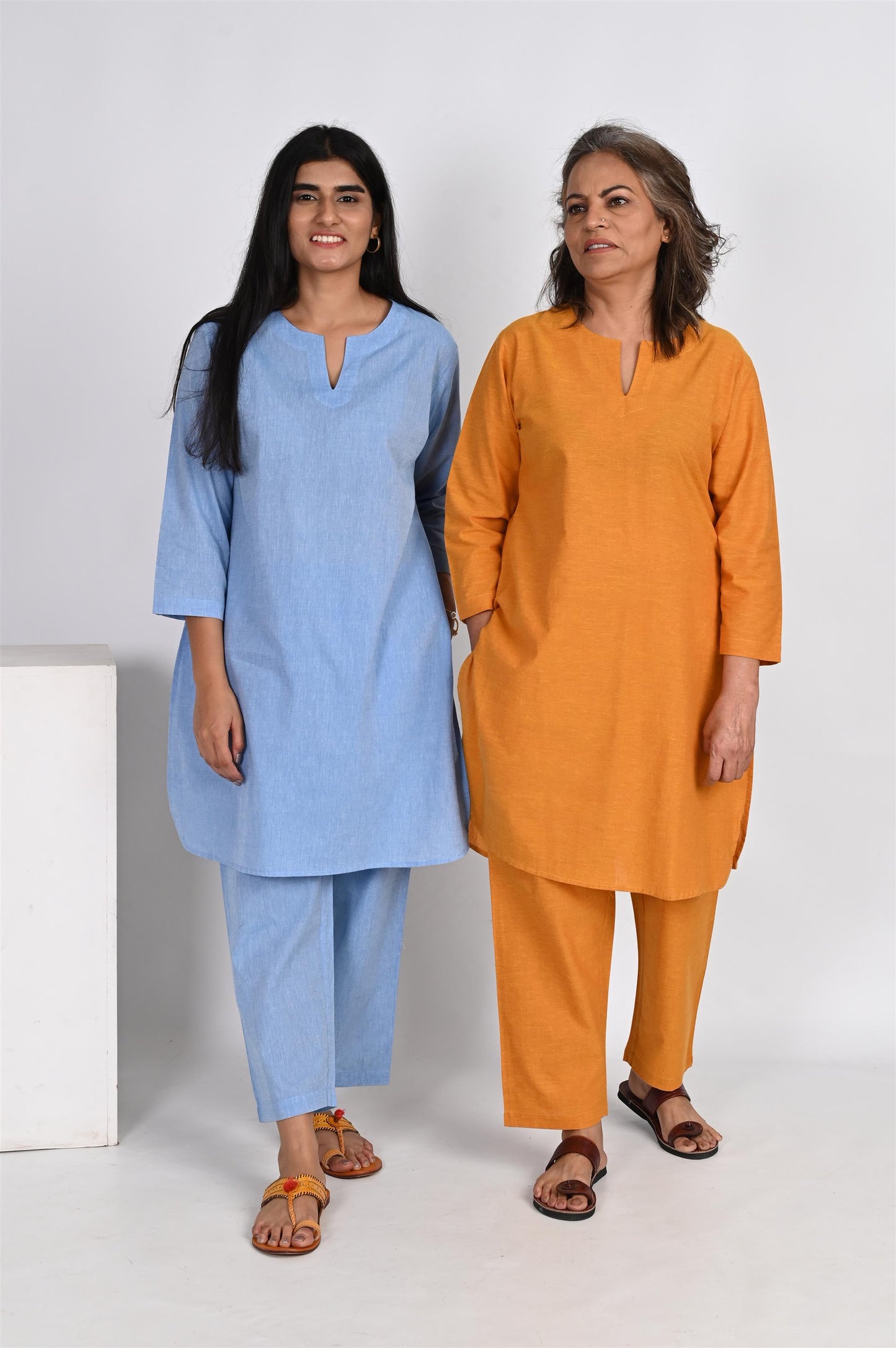 POWDER BLUE LONG KURTA PANT SET