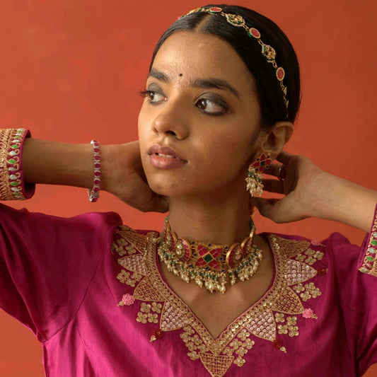 Pink Kundan Meena Sheesh Patti