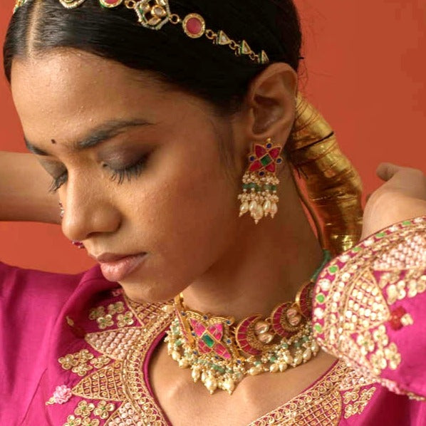 Pink Kundan Meena Sheesh Patti