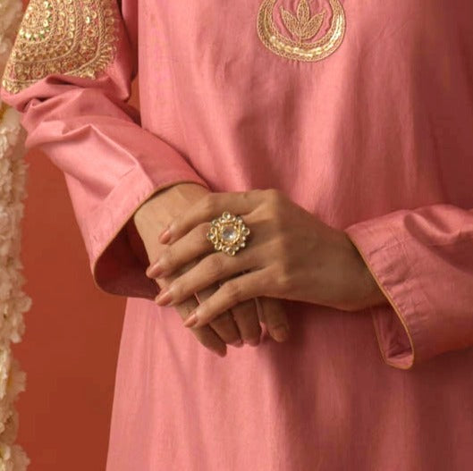 Floral Kundan Meena Ring