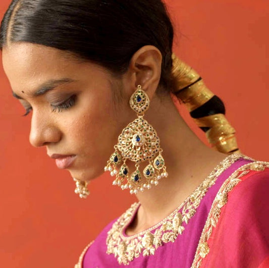 Chilai Work Blue Stone Earrings