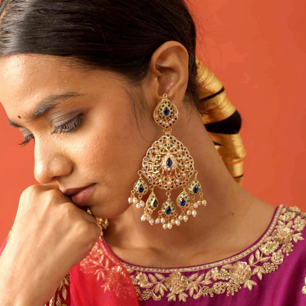 Chilai Work Blue Stone Earrings