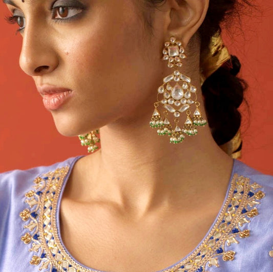 Polki Earrings with Cheer Pirai
