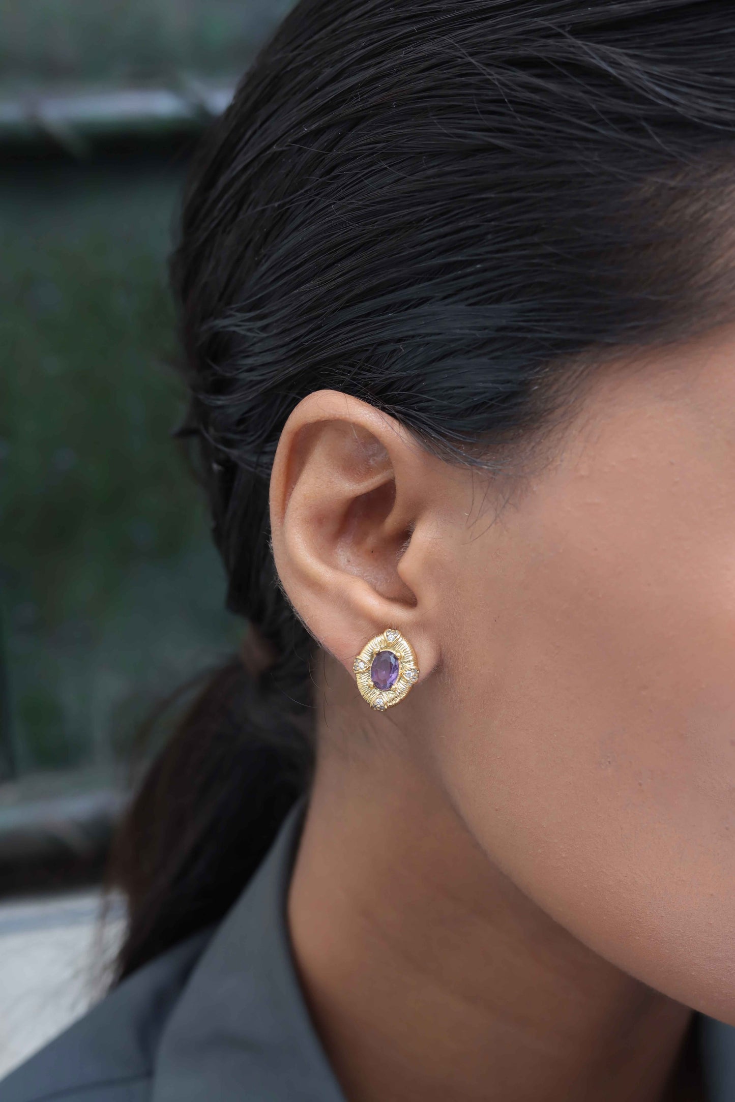 Amethyst Halo Stud