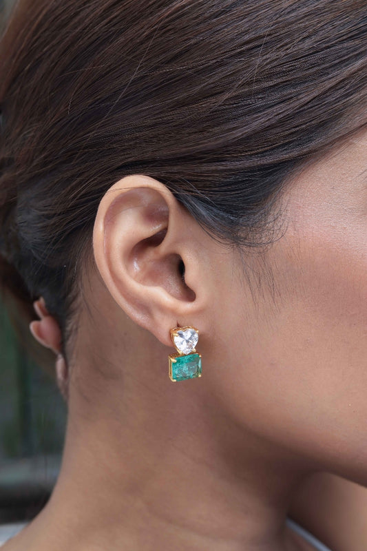 Heart & Emerald Drop Earrings