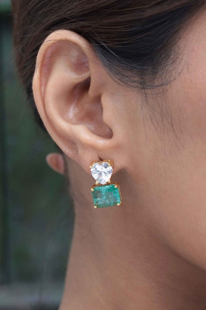 Heart & Emerald Drop Earrings