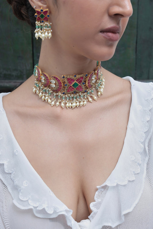 Rani Pink & Green Choker Set