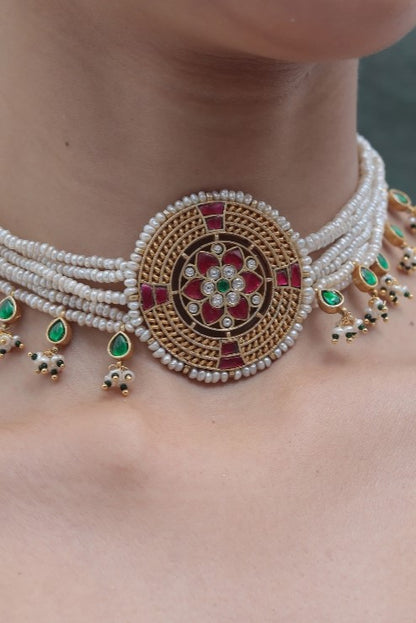 Floral Pearl Jadau Choker