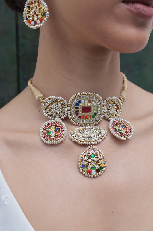 Rajmukhi – Classic Jadau Pearl Necklace Set